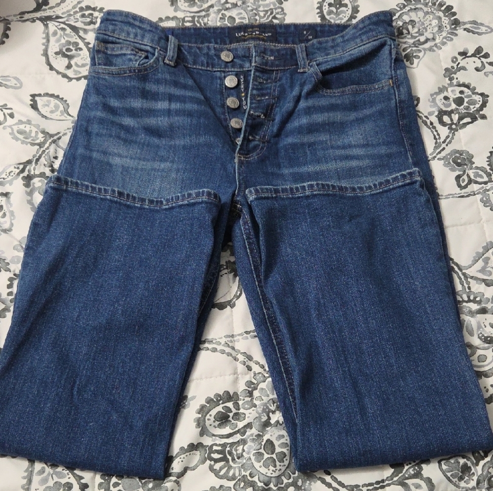Lucky Brand Two-Tone Wide Leg Blue Jeans with Button Fly
